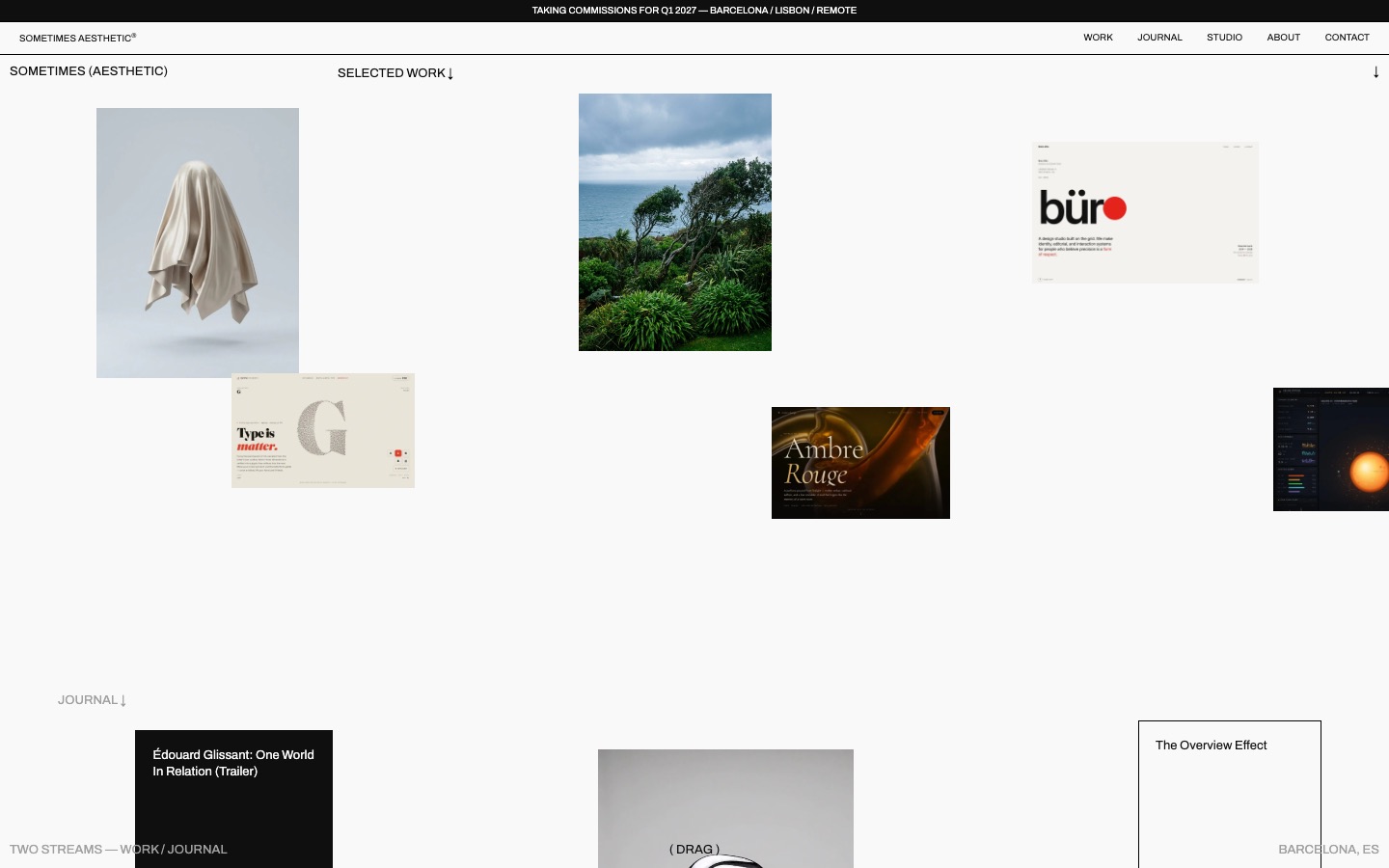 The Sometimes Aesthetic website, a monochrome draggable canvas